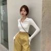 Hot Girl crop top POLO collar long-sleeved T-shirt for women's autumn wear, new fashionable design sense, short and fitted top for women Item Picture